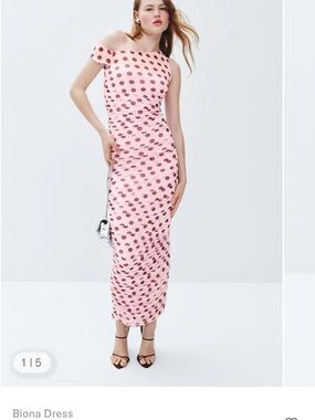 AFRM Pink Polka Dot One-Shoulder Maxi Dress